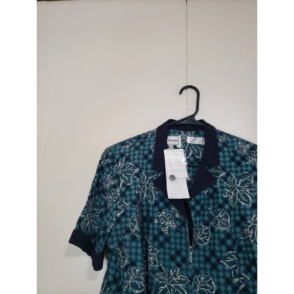 Vtg Karin Stevens Women 12 Dress Green Floral Faux 2 Piece 100% Rayon Spring NWT - Picture 3 of 5